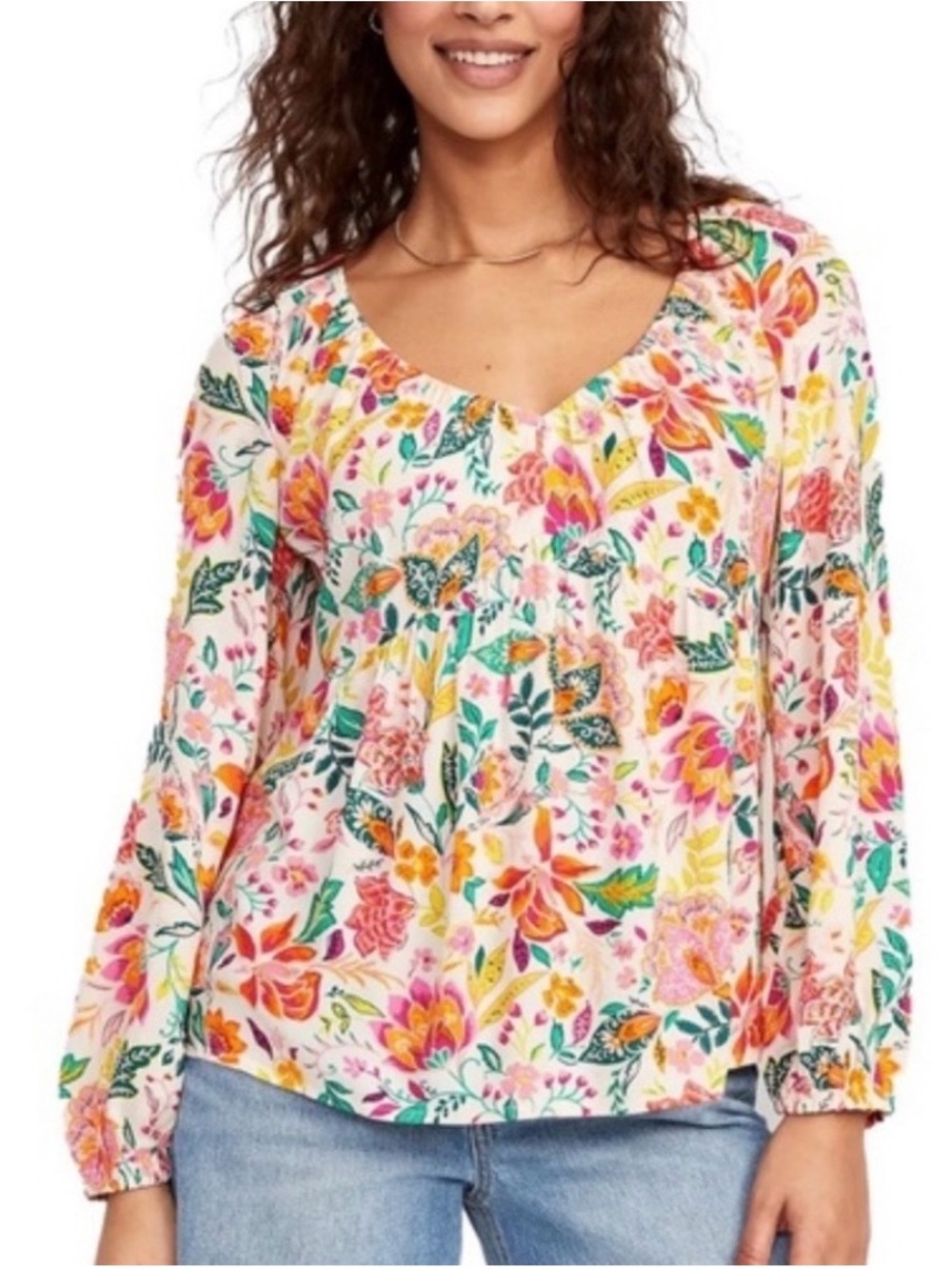 Old Navy Tropical Peasant Blouse Women's L